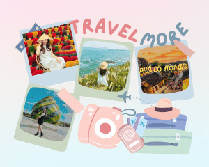 Cute Pastel Illustration Travel Photo Collage